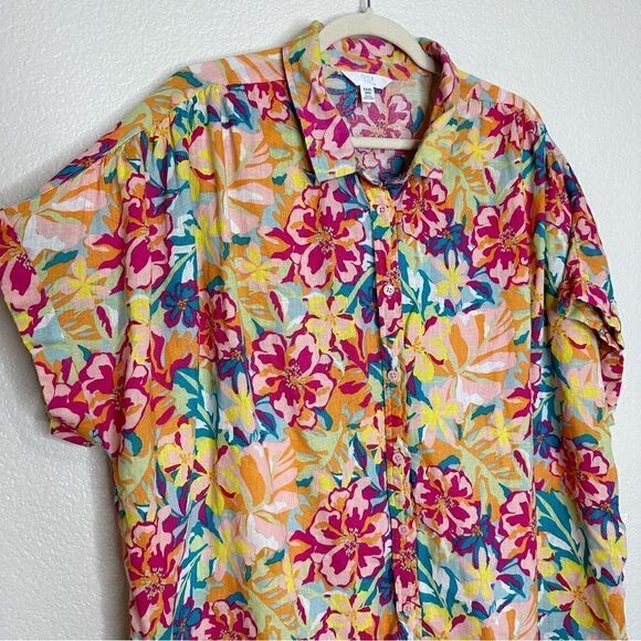 Time and Tru Linen Lyocell Blend Roll Cuff Button Down Shirt - Picture 2 of 11